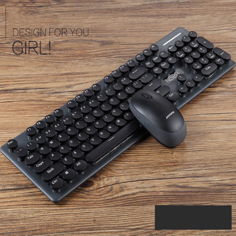 Juego de teclado y ratón inalámbricos N520, conjunto de teclado y ratón punk con sensación de mano mecánica, chica de negocios de oficina: Black suit