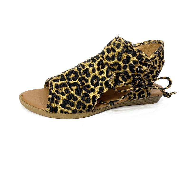 Sandalias Retro de verano para niña, Sandalias planas con punta abierta de leopardo, sandalias de mujer con cremallera para coser, zapatos de playa informales de para uso diario, tallas 37-41 para mujer: 37