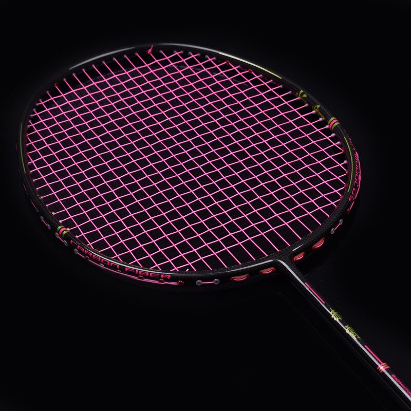 4U Offensive Badminton Racket with Secondary Reinforcement of 32 Pounds of Carbon Fiber Backcourt Smash Racket: pink line