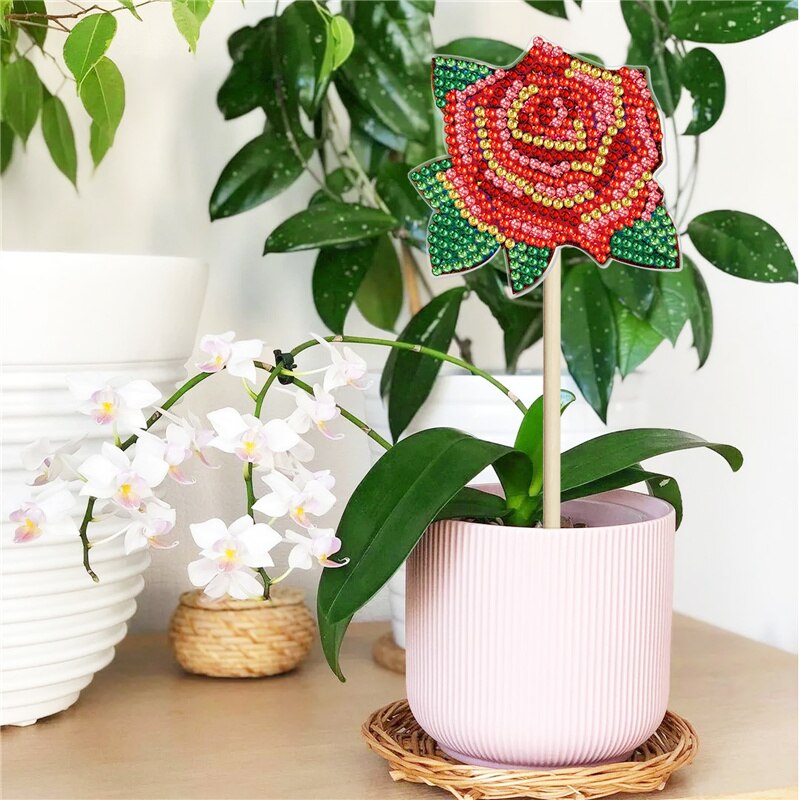 DIY diamond painting potted plant decoration stick sunflower rose flower birthday flower pot decoration