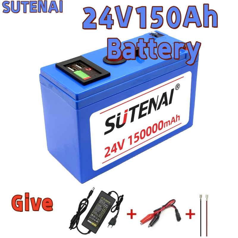 Upgraded LiFePO4 Lithium Battery 24V 150Ah 18650 BatteryPortable Rechargeable Battery Built-in Power display Port Charging