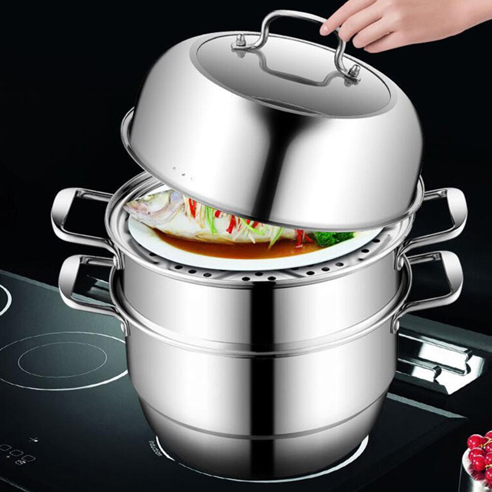 1 Set Rvs Drie Layer Dikke Steamer Pot Soep Stoom Pot Universele Kookpotten Voor Fornuis Gasfornuis Stoom pot