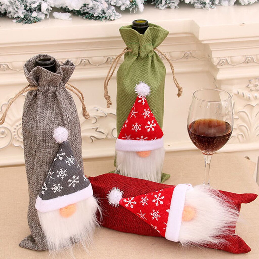 Santa Claus Christmas Tree Wine Bottle Covers Decoration Christmas Halloween Year Bags Holders Ornaments Navidad#45