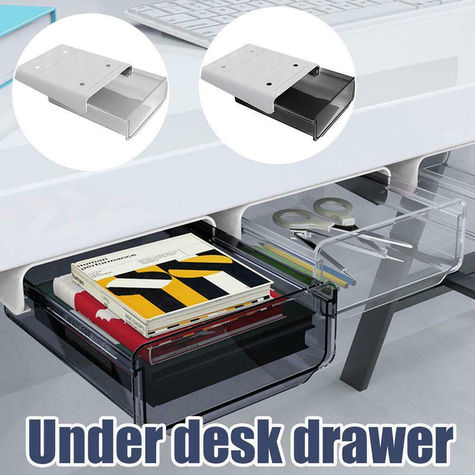 Under Desk Table Drawer Tray Organizer Hidden Storage Box Self Adhesive Office