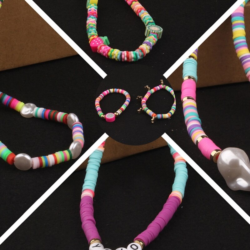 Clay Spacer Beads Bracelets Necklace Earring DIY Craft Kit with Pendant Jump Rings Pack Bracelets Multi Types Beads