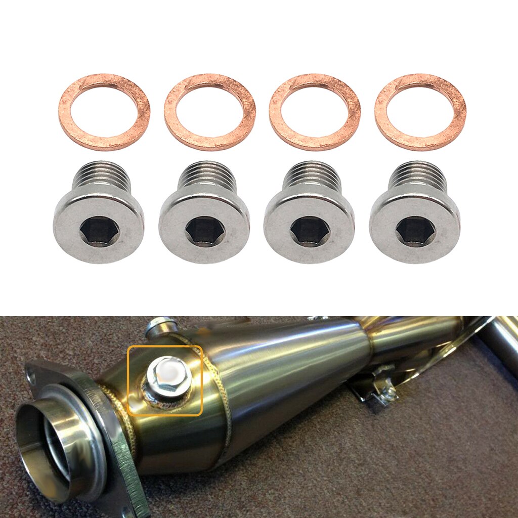 4 Set M12x1.25 Thread Silver 304 Stainless Steel O2 Oxygen Sensor Plug Bung Bolt