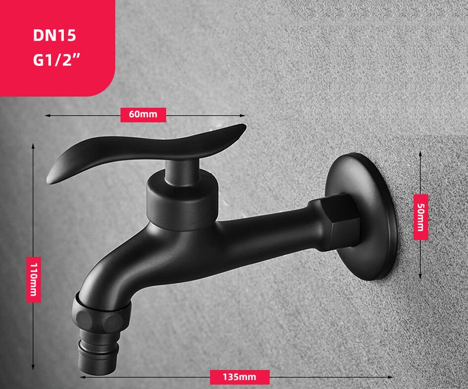 Wall Mounted Lengthen Washing Machine Tap Mop Pool Tap Black Color Garden Outdoor Water Modern Kitchen Bathroom Faucet: C2