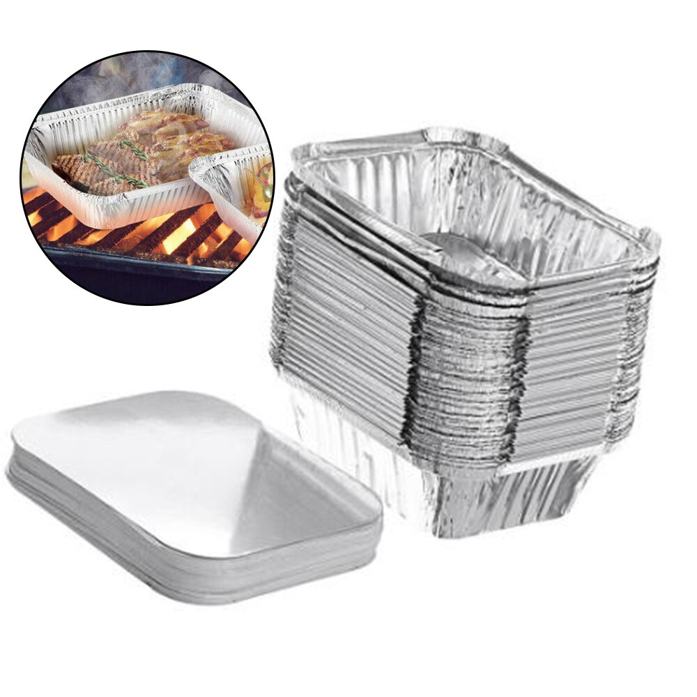 20 * platos de papel de aluminio 20 piezas caja de hornear cubierta caja de almuerzo resistente al calor 700ml 18,5*13*5cm utensilios de cocina desechables de plata