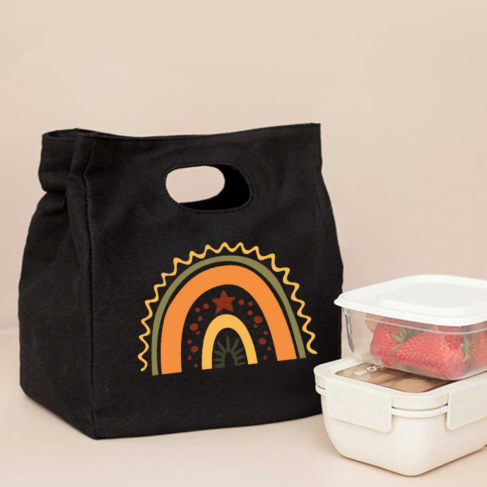 Śliczna modna tęcza drukuj czarne torby na Lunch na co dzień wielokrotnego użytku Eco termiczna torba składana torba podróżna o dużej pojemności Harajuku: Q00723-TBBK-C