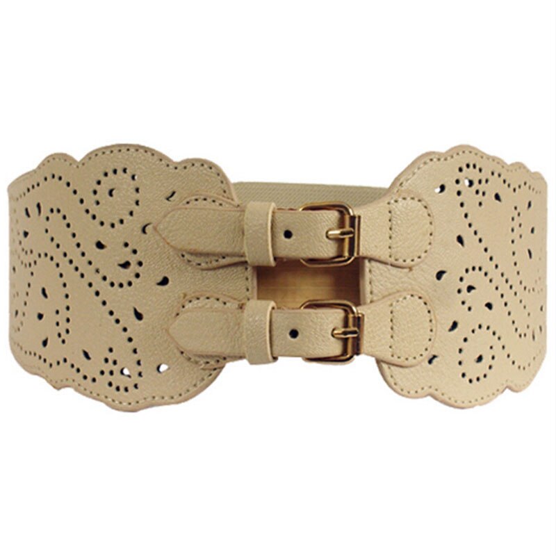 Kvinder dobbelt spænde elastisk talje bælte bred stretch korset linning til kvinder kjole stretch talje bælte justerbar bælte