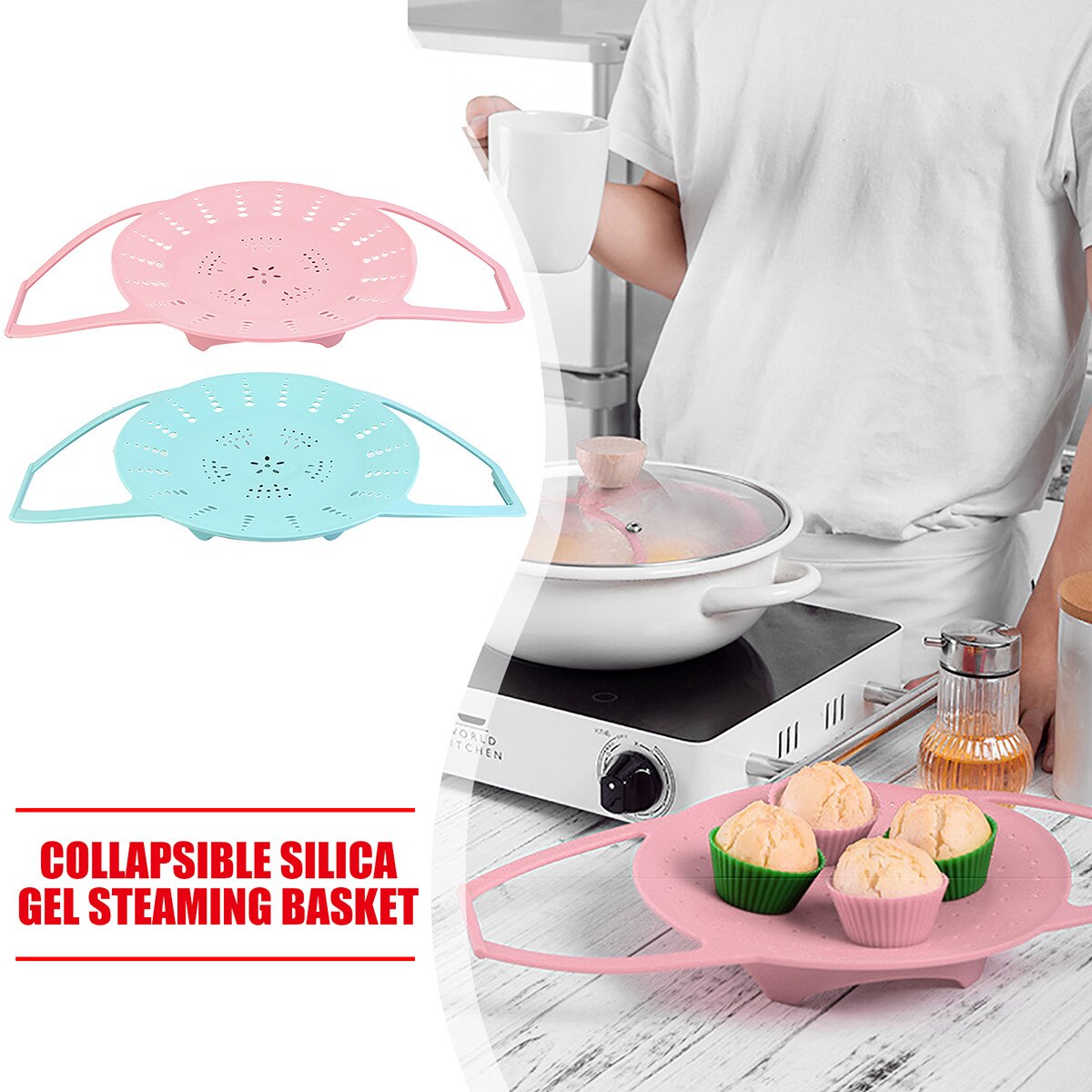 1PC Silicone légumes panier vapeur sans BPA Silicone idéal pour instantané pour la cuisson à la vapeur des aliments et légumes pliant Non-rayé