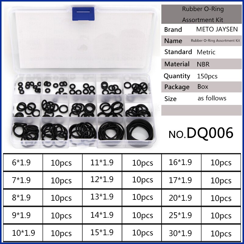 Juntas tóricas de sellado NBR, Arandela de goma reemplazos de juntas duraderas OD6-30mm CS1mm 150mm 1,5mm 1,9mm 15 tamaños DQ004, 2,4 Uds.: DQ006x1