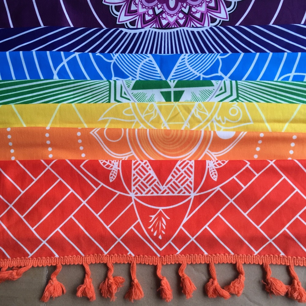 Betere Gemaakt Van Katoen Bohemen India Mandala Deken 7 Chakra Regenboog Strepen Tapestry Strand Gooi Handdoek Yoga Mat
