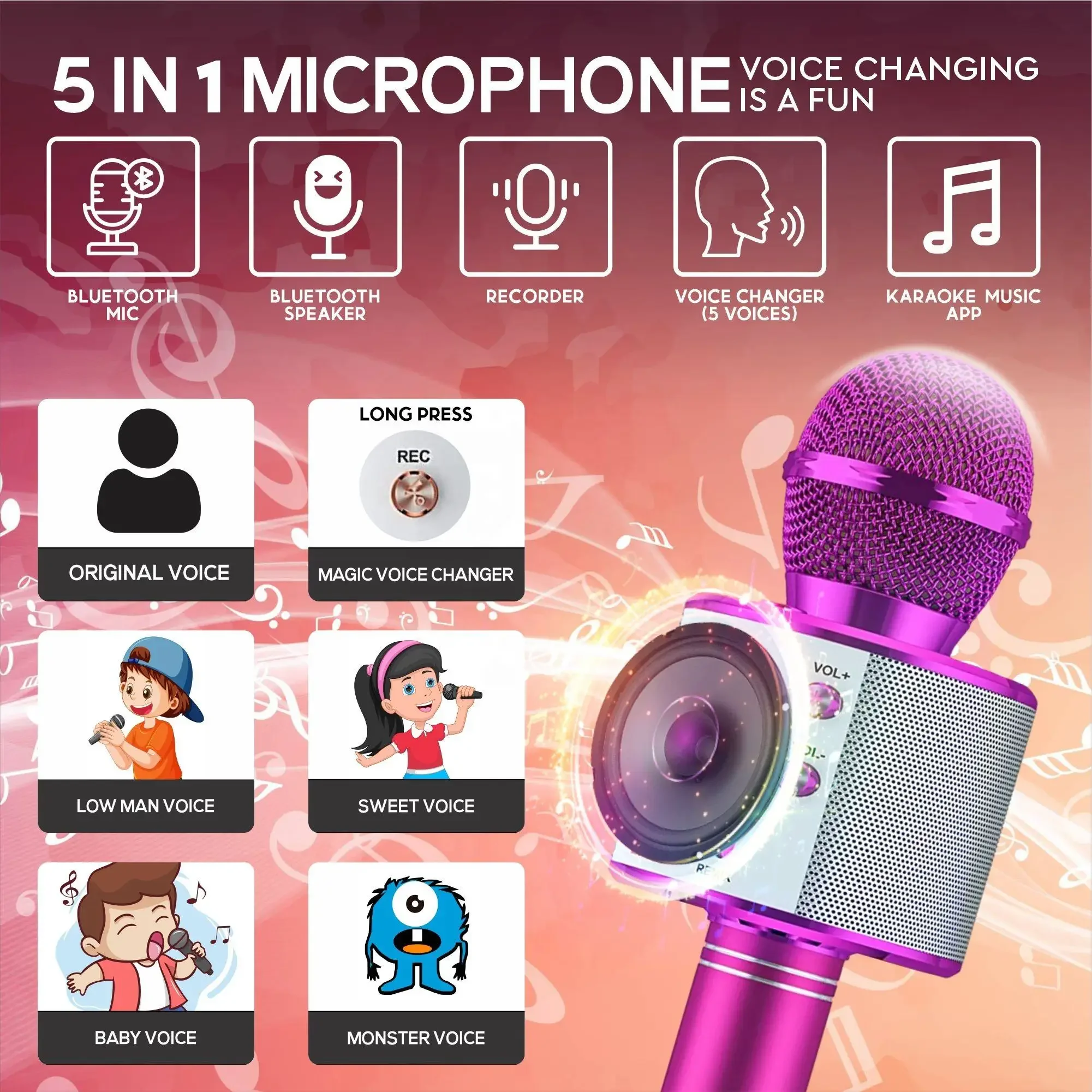 Wireless Bluetooth Karaoke Microphone,3-in-1 Portable Handheld Karaoke Mic Speaker Machine Home Party Birthday
