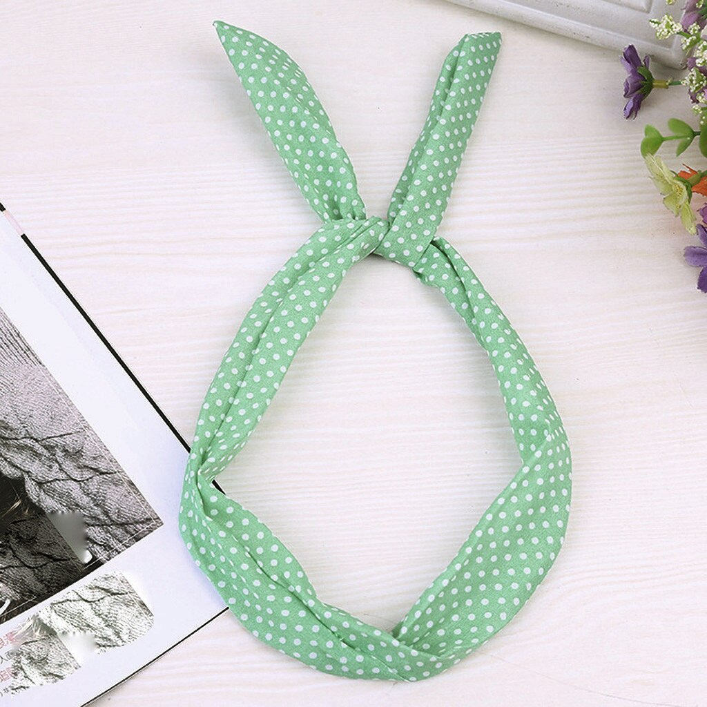 Diadema para el pelo ajustable con dibujos animados y lazo para niñas, banda multiusos para el cabello con alambre de metal, cinta para el pelo con estampado para mujeres, bonito turbante con lazo cruzado: Green 