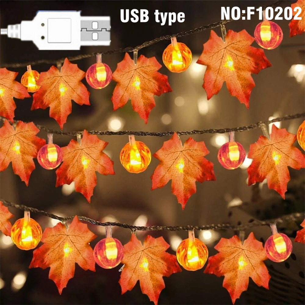 USB/Battery Led Lights Maple Leaves Pumpkin Garland Lights for ChristmasDecoration String Light Festive DIY Halloween Décor: F10202 USB / 6M40 lamp