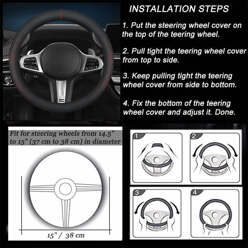 Universal Car Steering Wheel Cover 14.5-15 Inch, 3D Textured Non-Slip with Breathable Napa Leather