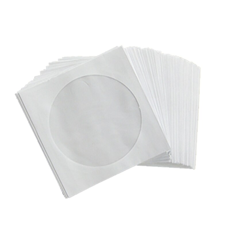 100Pcs Premium Thick White Paper Sleeves Envelope with Window Cut Out Flap for Disc Blu-ray Media Storage Paper Bag: 12cm