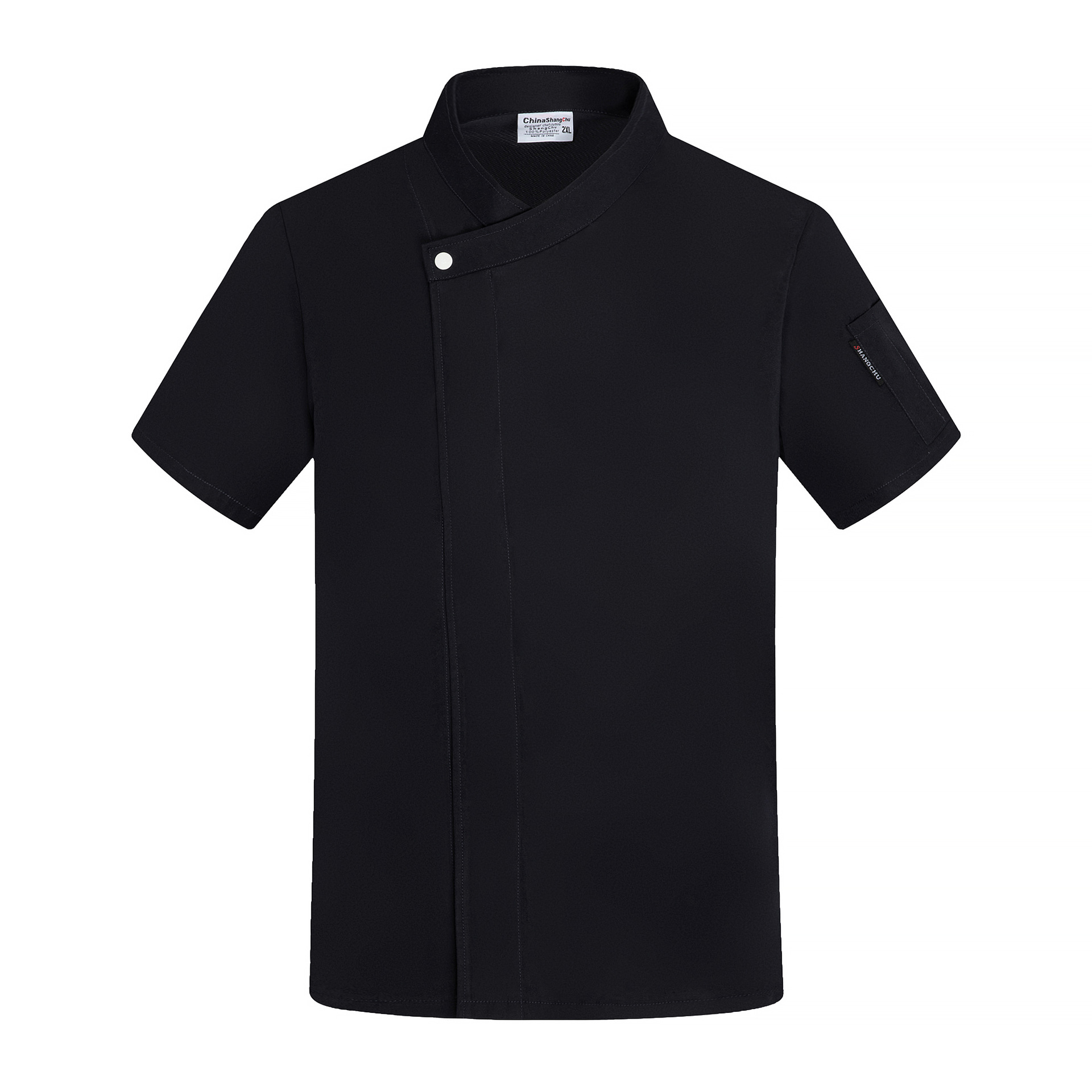 Chef Uniform Short Sleeve Summer Workwear Solid Color Slant Collar Unisex For Kitchen Staff: XXL / Coffee