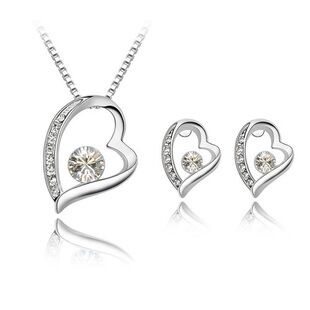 Exquis 925 en argent sterling ensemble de bijoux dames mariée mariage, cristal autrichien collier boucles d'oreilles saint valentin s030