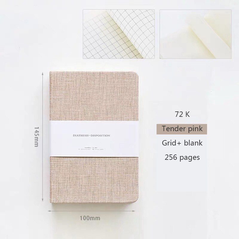 Blank and Grid Paper Notebook Linen Hard Cover 256 Pages Bullet 80 GSM Journal Planner Office School Supplies Stationery: Tender pink-72k