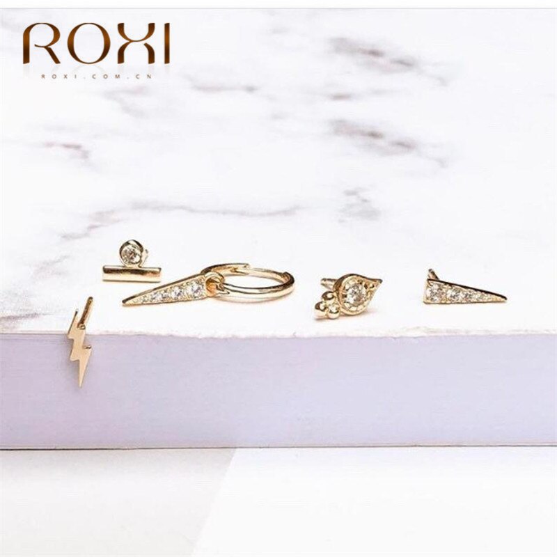 ROXI Minimalist Jewelry 100% 925 Sterling Silver Earrings Cute Tiny Lightning Shape Small Stud Earrings for Women