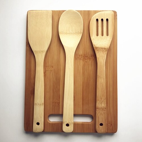 Bamboo Cutting Board with Kitchen Utensils: C