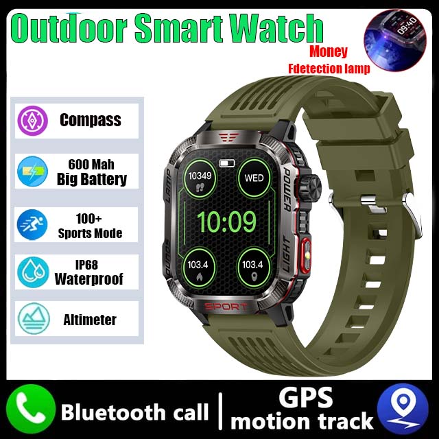 2024 Nowy mężczyźni chropowaty wojskowy kompas Smartwatch 600mAh doprowadziło oświetlenie GPS tor Bluetooth połączenie Sporty Smartwatch dla Huawei Xiaomi: czarny