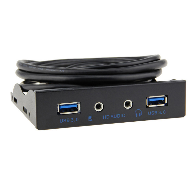 Divisor de concentrador USB 3,0 de 2 puertos, Audio HD, conector para auriculares de 3,5mm, interfaz de micrófono, adaptador de soporte de Panel frontal para PC, Bay de disquete de 20 pines y 3,5": Negro