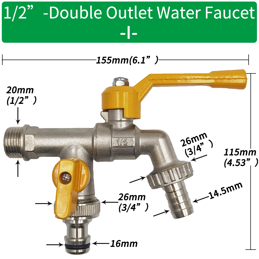 Gartenschlauch Wasserhahn Adapter 1/2'' IBC Wassertank Anschluss 2-Wege 1-Wege Bewässerung Durcheinander Wasserhahn gemeinsam Ersatz passend zu Kugelhahn: Grün