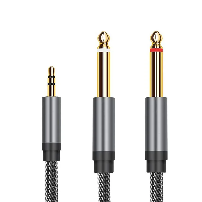 3.5mm to Double 6.35mm TRS Cable AUX Male Mono 6.35 Jack to Stereo 3.5 Jack Audio Cable for Mixer Amplifier 6.35mm Adapter