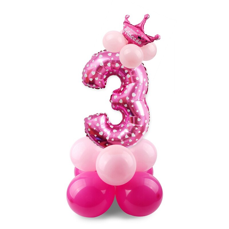 Blue Pink Number Balloon Happy Birthday Balloon 1st Birthday Party Decoration Kids Boy Girl Party Ballon Number: Pink 3