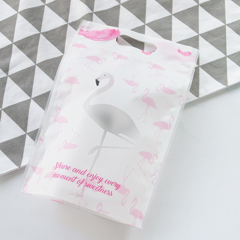 5 stk / sett flamingo mønster cookie sukkertøy poser plast glidelås pakking bag xmax bryllupsfest posere tilbehør