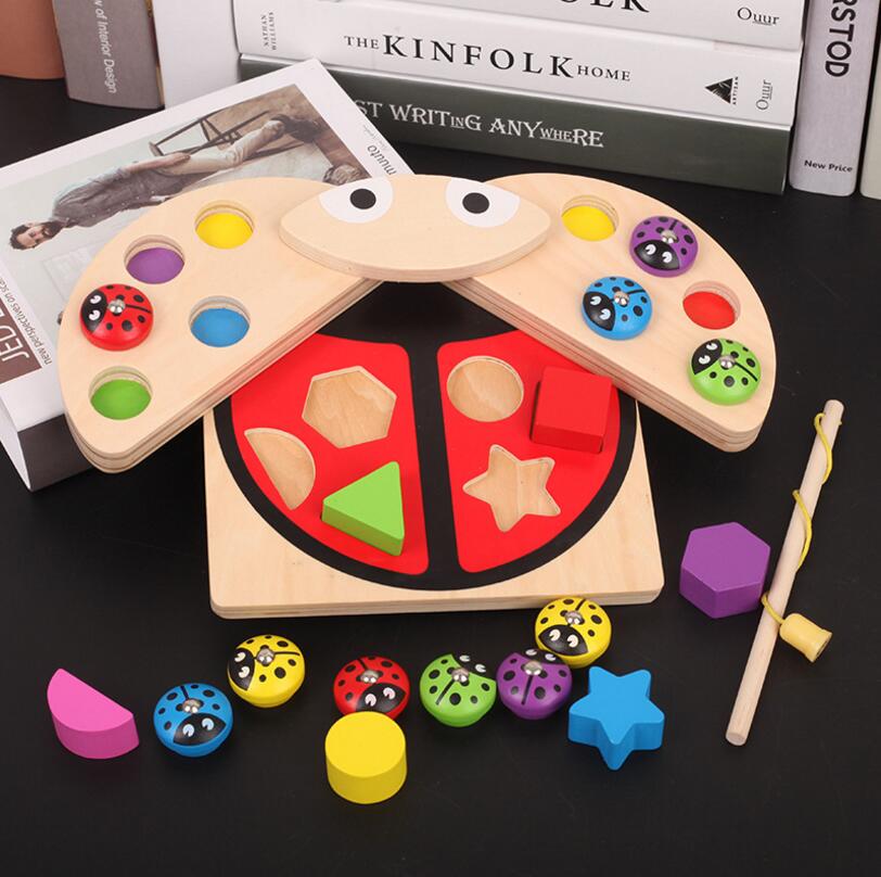 BabyWooden giocattoli Gioco Coccinella Forma multicolore blocchi di Apprendimento e di Istruzione da tavolo gioco di pesce per i bambini 99