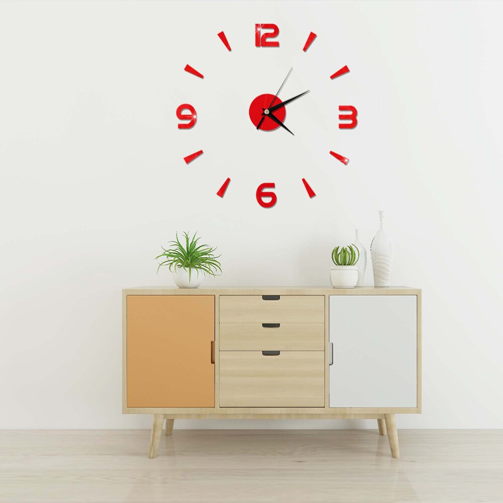 3D bricolage horloge murale moderne acrylique chiffre arabe horloge murale pour la maison salon chambre décoration-noir (batterie non incluse): Red