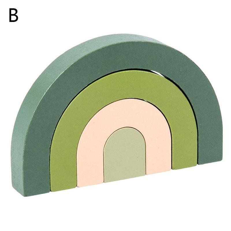 Wooden Rainbow Arch Bridge Semicircle Building Block Rainbow Ornaments Curved Plate Colorful Shape Combination Villain: B