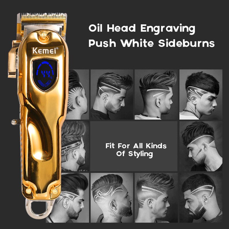Cortadora de pelo Kemei, cortadora de pelo sin cable, Maquinilla de cortar el pelo de barbero, 4 palancas de ajuste, pantalla LCD, recortadora de barba
