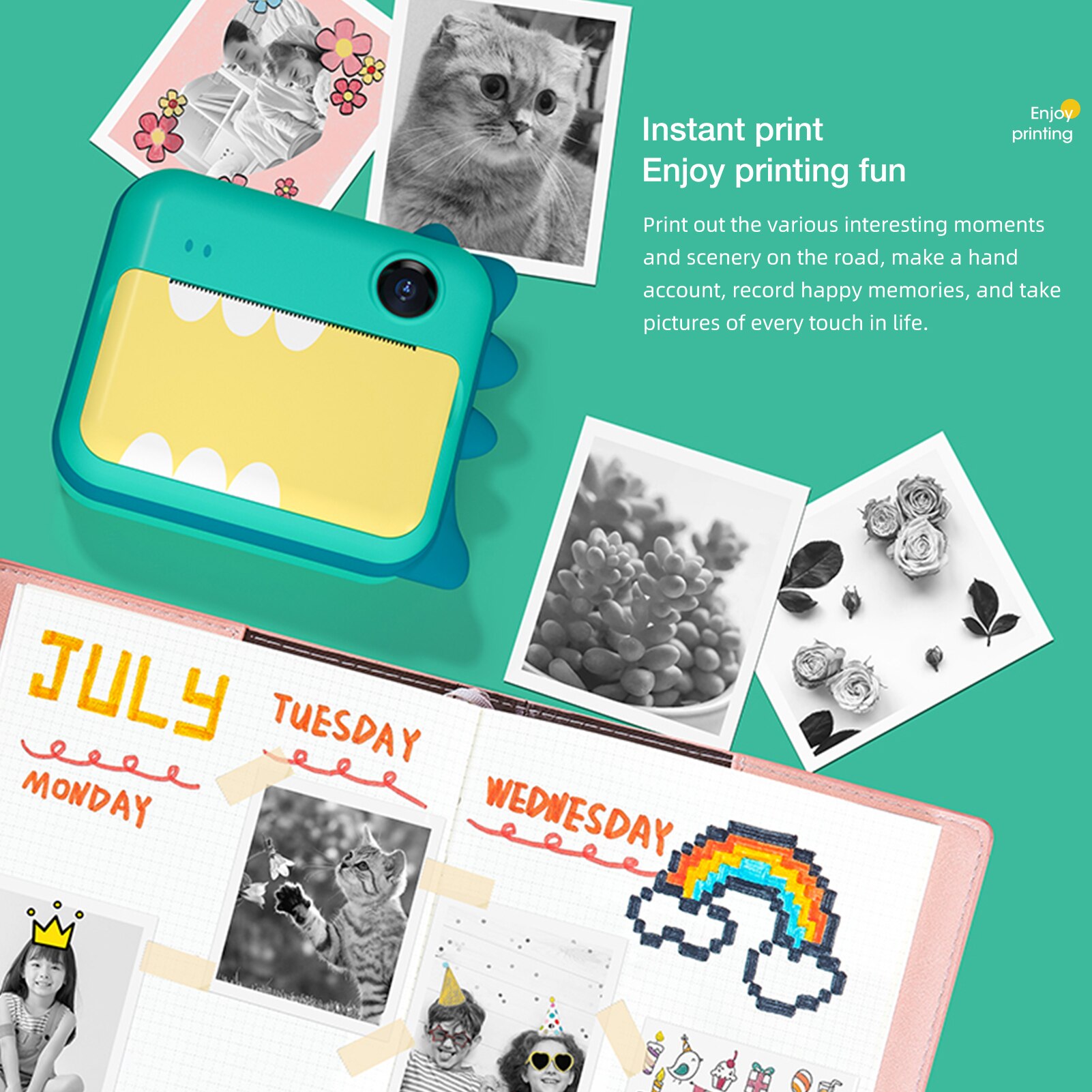 P1 Kids Instant Print Camera 2.4 &quot;IPS Screen stampante fotografica per bambini con carta da stampa termica per regalo di compleanno per ragazze da ragazzo