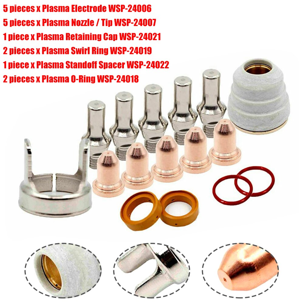 16Pcs/Set Plasma Electrode Nozzle Cap Sets LC25 Torch Electrode Tips Cup Ring Kits Fit For Electric Tomahawk 375
