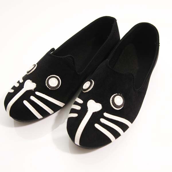 Vogue Cute Cat Dog Face Womens Shoes Loafers Ballerina Low Heel Comfort Flats: CAT / 6.5