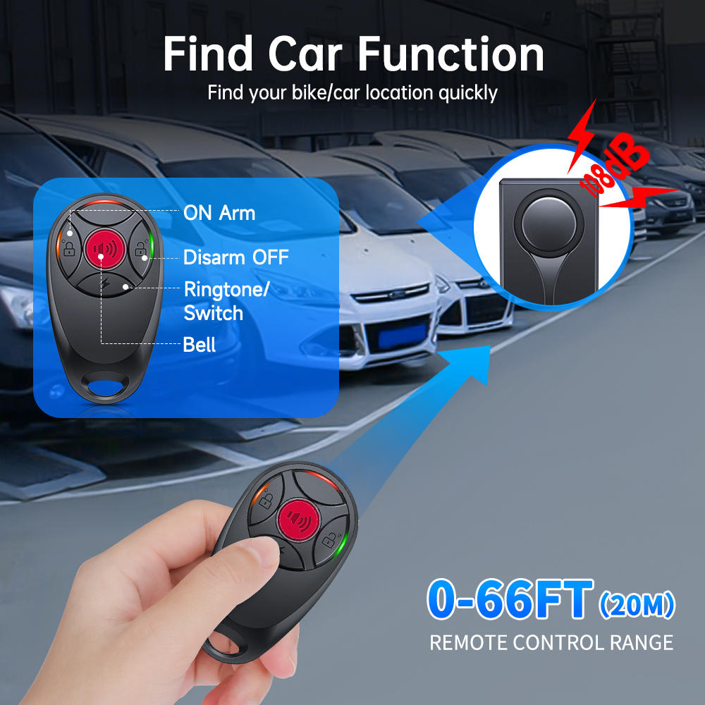 Camluxy Anti-Theft Alarm 108dB Wireless Vibration Alarm with Remote Control Door and Window Alarm Car Alarm Security System