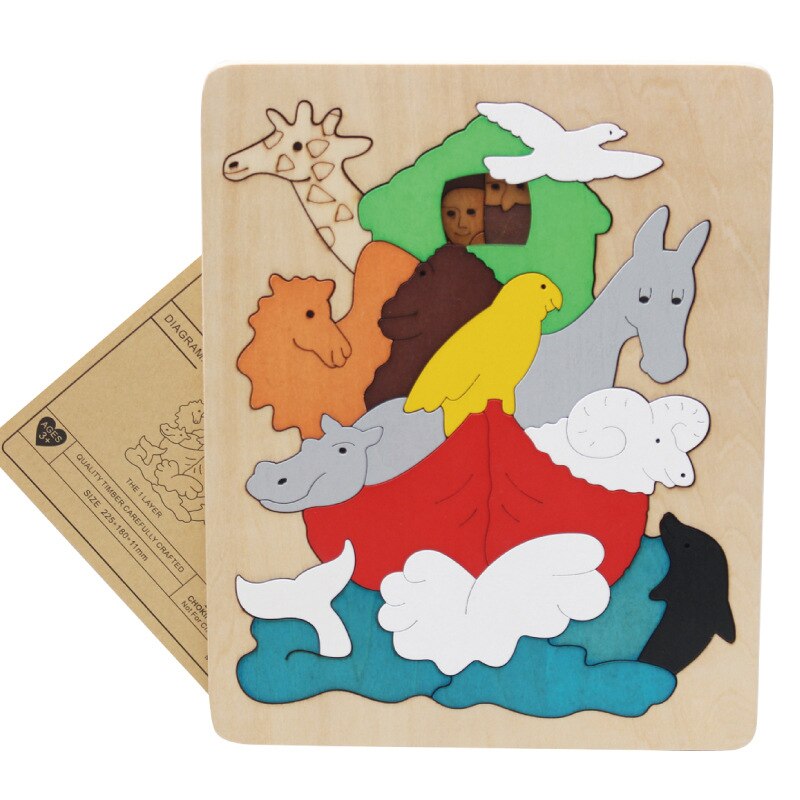 véritable Puzzle en bois jouets Transport d'animaux multi-imensionnel 3d Puzzle multicouche début éducatif pour les enfants: Animal world