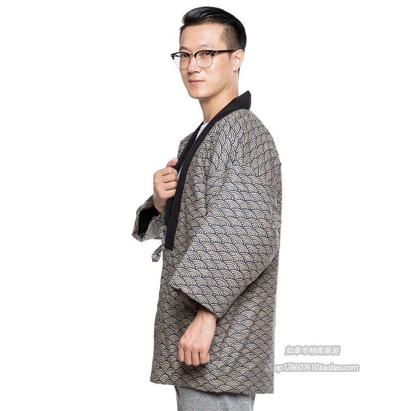 Haori – manteau Kimono épais pour homme, coupe-vent épais, veste traditionnelle japonaise chaude en coton ouaté, vêtements d'extérieur, A9088, hiver