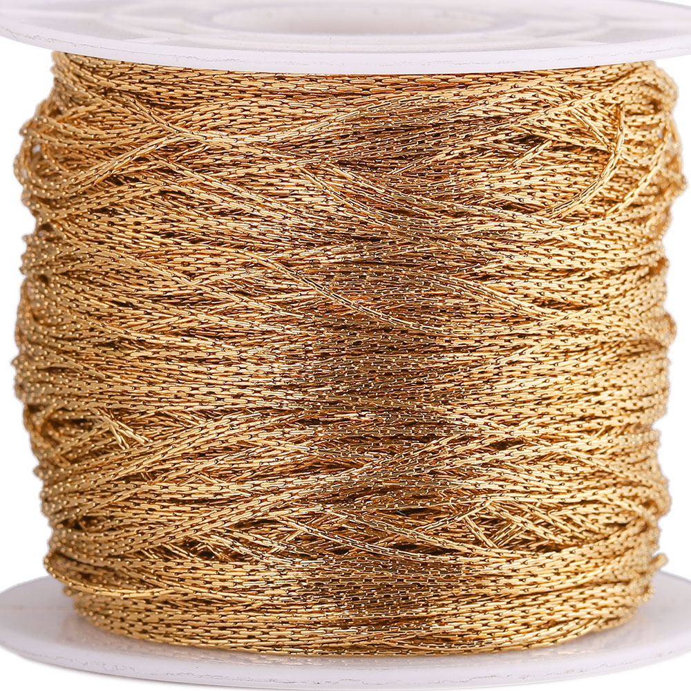 Cable pequeño de acero inoxidable para fabricación de joyas, cadena de cuerda dorada de 0,5mm, suministros para collar y pendientes, , 2m/lote: Oro