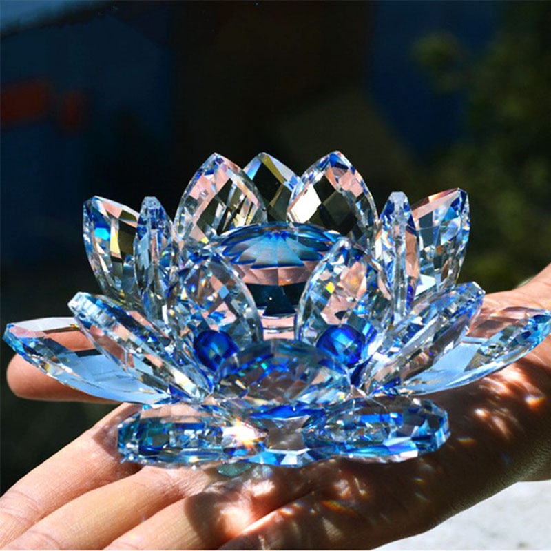Artesanía de cristal de cuarzo de 80 mm con de flor de loto, pisapapeles de cristal, adornos Fengshui, figuritas para decoración del hogar, banquete de boda, de recuerdo.