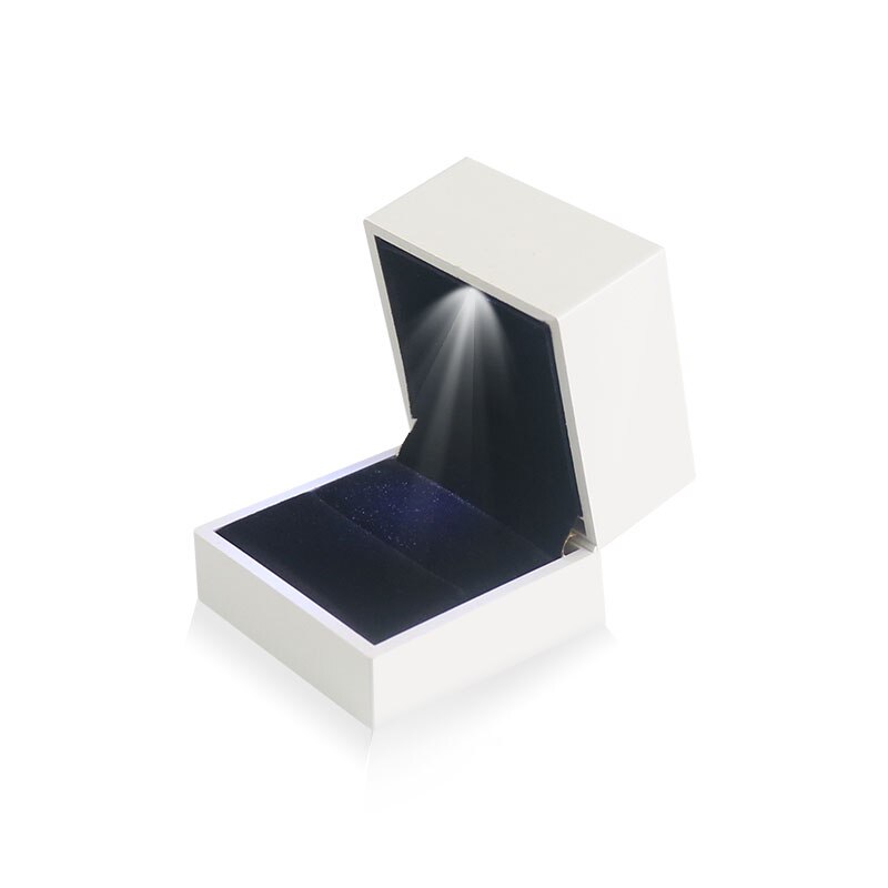 Nuovo Cubo Contenitore di Monili con La Luce del portato per Anelli di Fidanzamento di Nozze Scatola di Festival Di Compleanno Jewerly Collana Anello di Visualizzazione Scatole Regalo: bianca led ring scatola