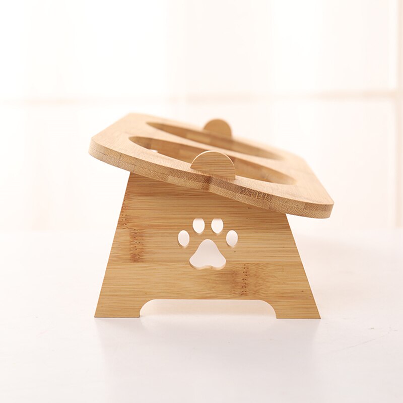 Cuencos de cerámica para perros y gatos, cuencos de acero inoxidable para comida de mascotas, vajilla de agua, cuenco con marco de bambú, suministros para mascotas