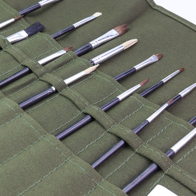 Skyists Art Multifunctional 22/30 Holes Canvas Pen Curtain & 15pcs Brushes Insert Pen Roll Up Bag/Case Pencil Storage Bag 1508