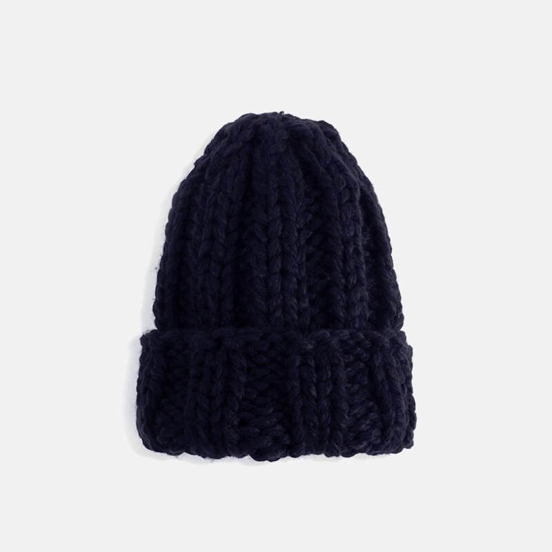 Gorro de lana gruesa para mujer, gorros tejidos a la , cómodos, informales, gorros de lana: Black