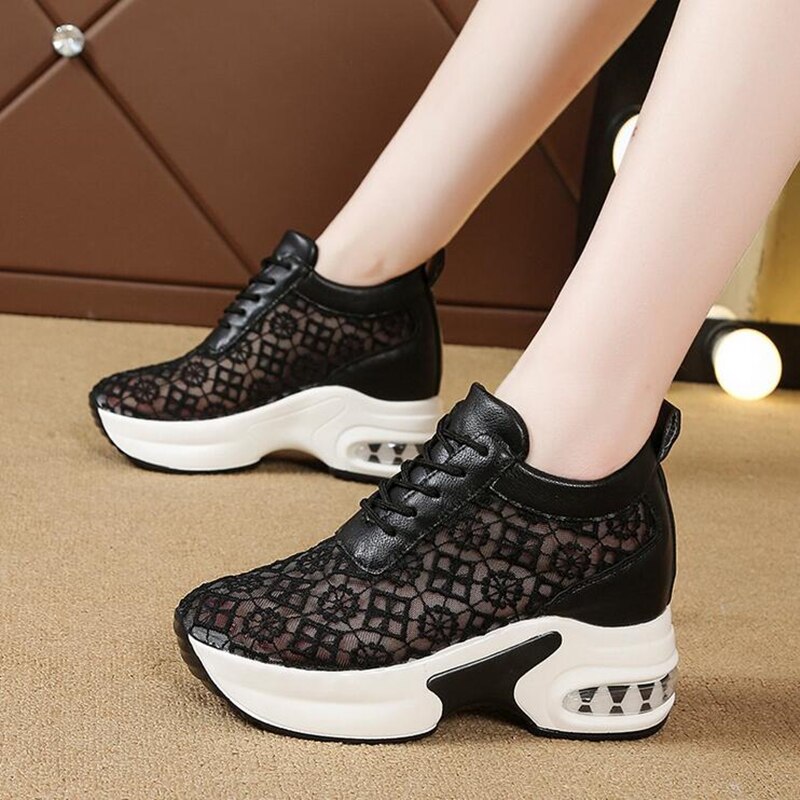 Zomer dames platform wedge outdoor sportschoenen hoge hak dames casual schoenen mesh ademende dames chunky sneakers: 2 / 7
